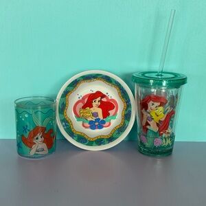 90s Disney The little Mermaid melamine Bowl & 2 cups